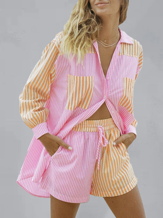 RAE-DAZZLE Striped Summer Two-Piece Sportswear Set