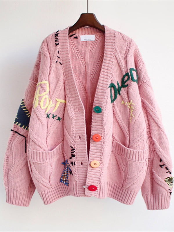 RAE-DAZZLE Embroidered Cropped Knit Cardigan