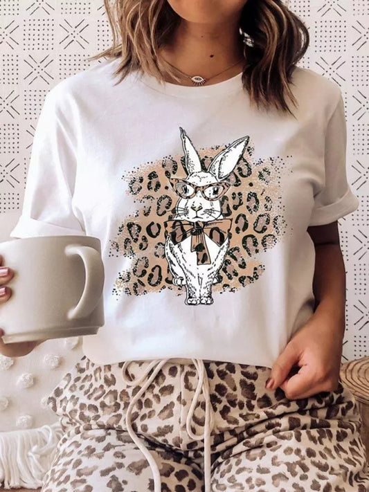 RAE-DAZZLE Easter Bunny Leopard Print T-Shirt