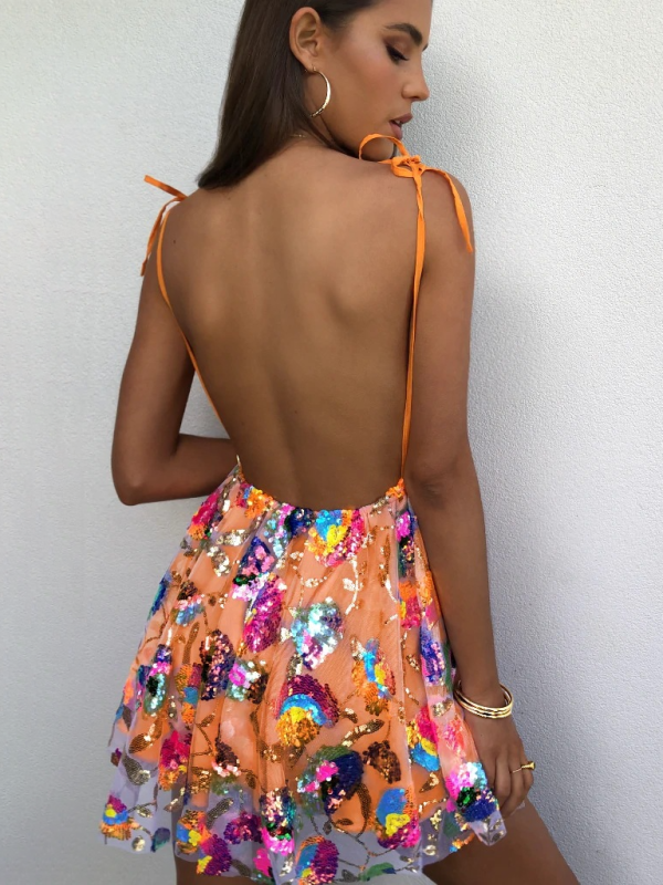 RAE-DAZZLE Hollow Bow Sexy Backless Mini Dress