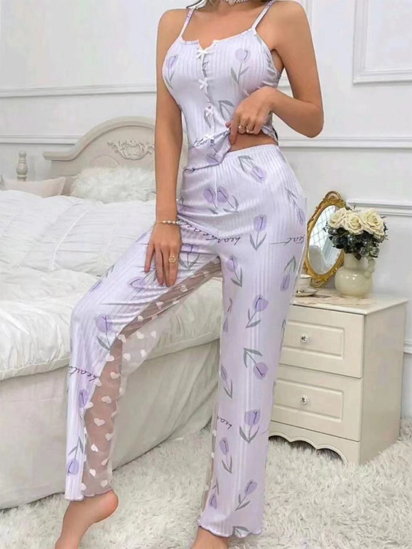 RAE-DAZZLE Mesh Splicing Pajama Set for Women