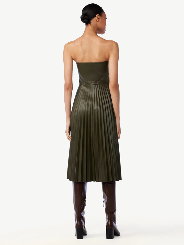 RAE-DAZZLE Tube Top Pleated Leather Dress