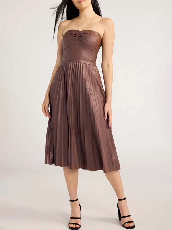 RAE-DAZZLE Tube Top Pleated Leather Dress