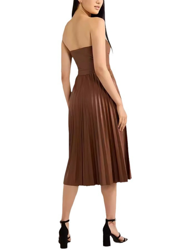 RAE-DAZZLE Tube Top Pleated Leather Dress